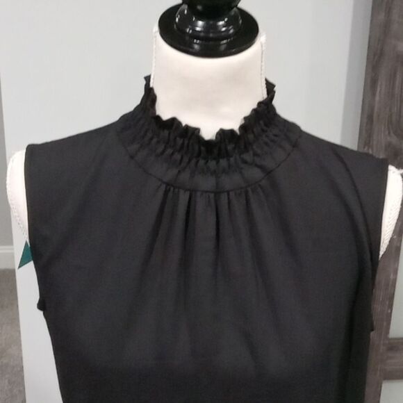 Ming Wang Crepe De Chine Woven Ruffle Mock Neck Sleeveless Dress Size S NWT - Picture 2 of 4